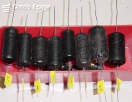 
		  A row of replica "tarball" capacitors.